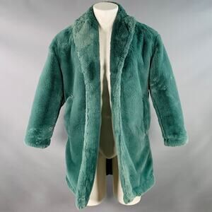 CLOT APPAREL Size S Green Faux Fur Notch Lapel Open Front Coat
